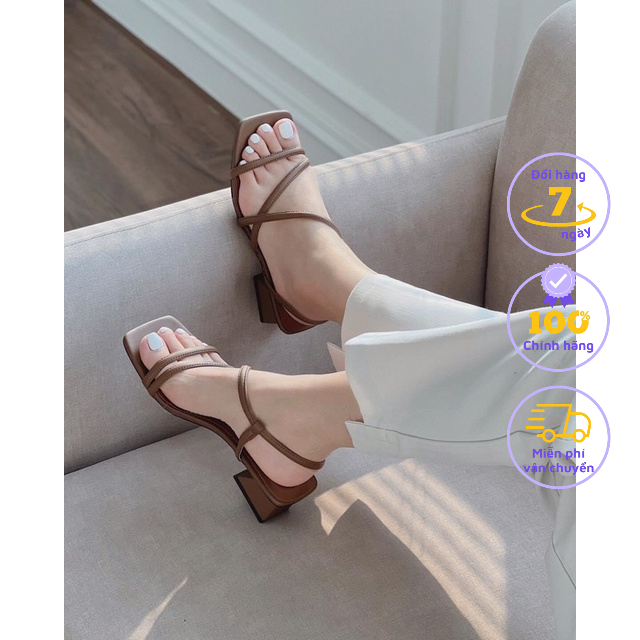 Giày sandal gót 4cm chuẩn xịn siêu êm màu nâu đất, trắng, đen