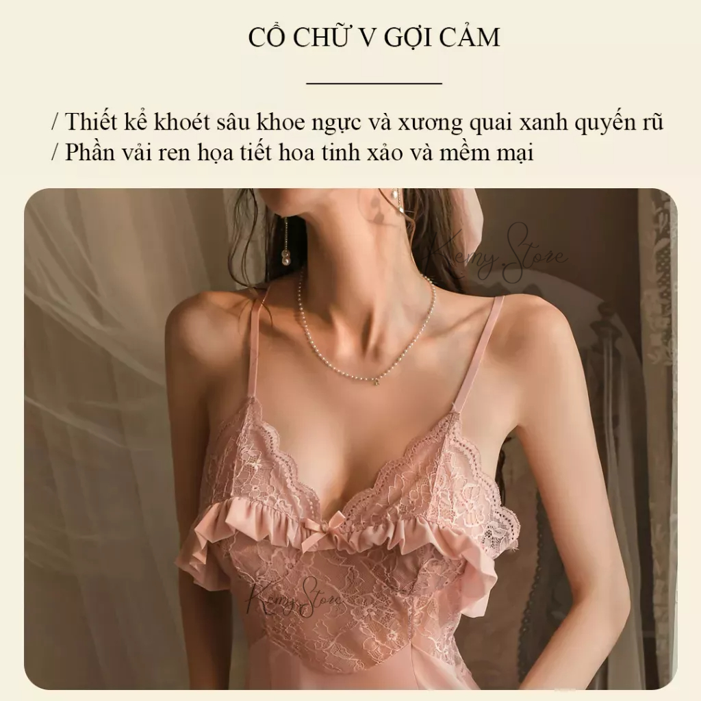 Váy ngủ sexy gợi cảm voan phối ren, đầm ngủ sexy xuyên thấu quyến rũ KV008, Size 40-60kg | BigBuy360 - bigbuy360.vn