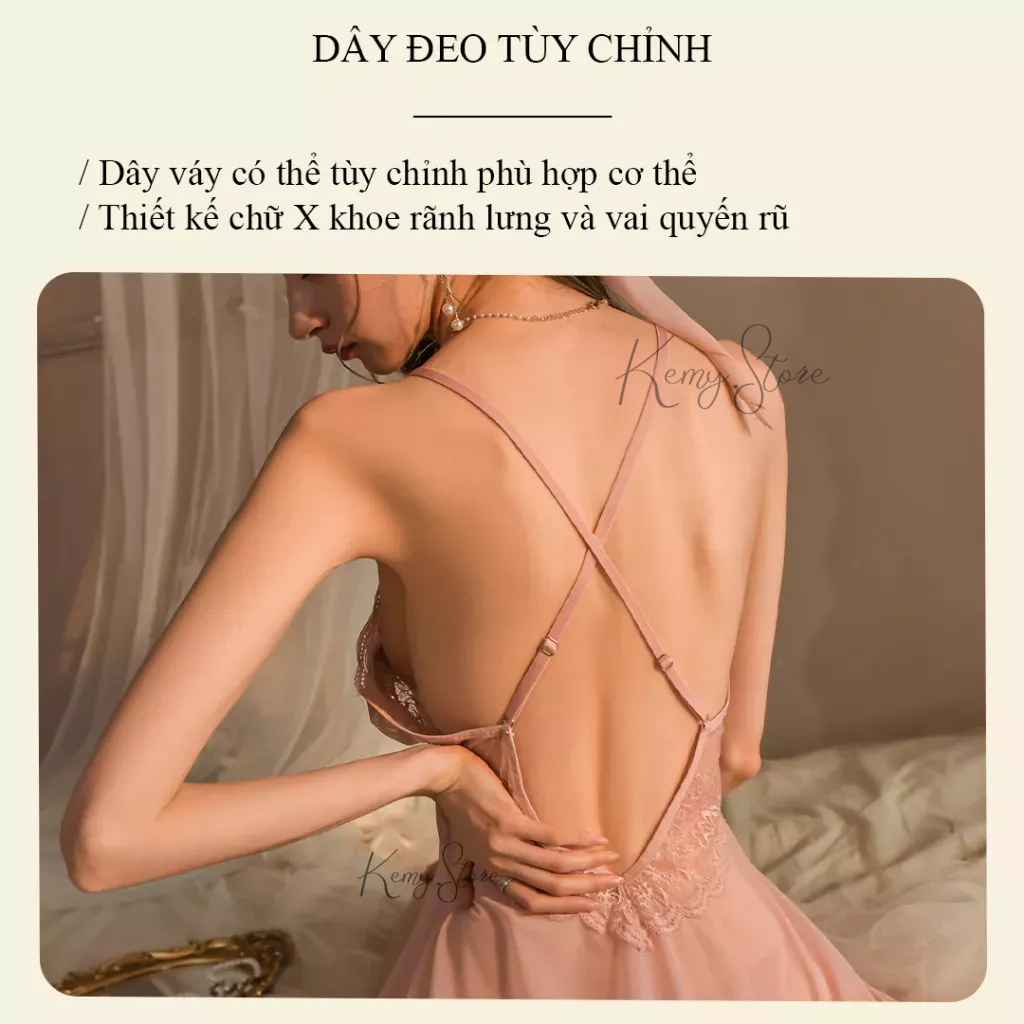 Váy ngủ sexy gợi cảm voan phối ren, đầm ngủ sexy xuyên thấu quyến rũ KV008, Size 40-60kg | BigBuy360 - bigbuy360.vn