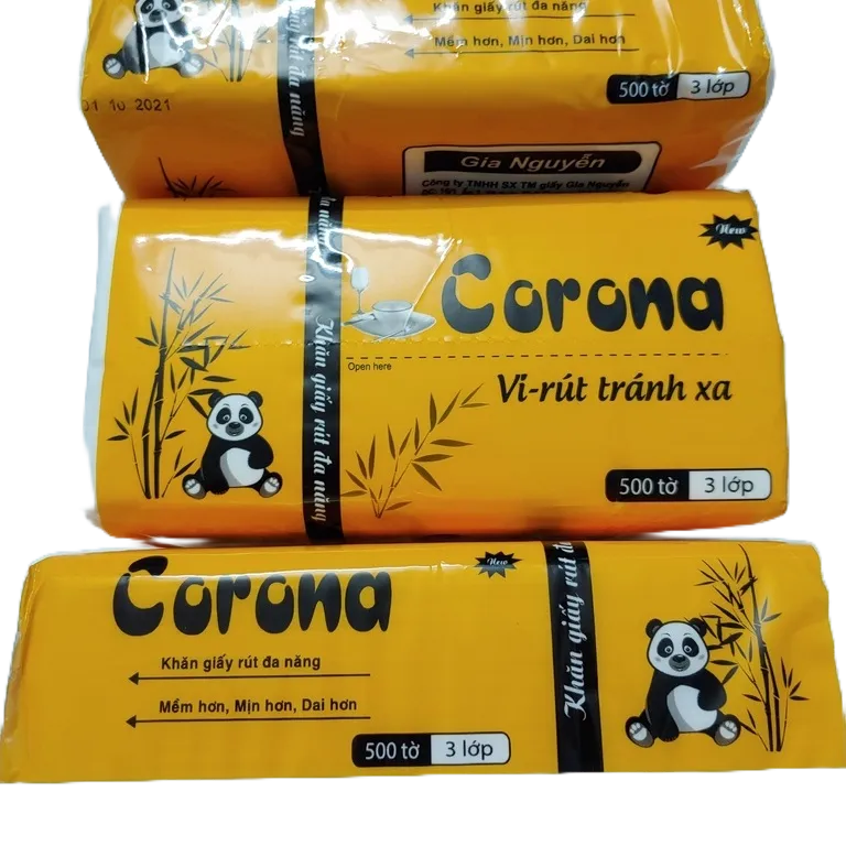 10 gói Khăn Giấy Rút Gấu Corona đa năng 500 tờ bao mềm mịn dai