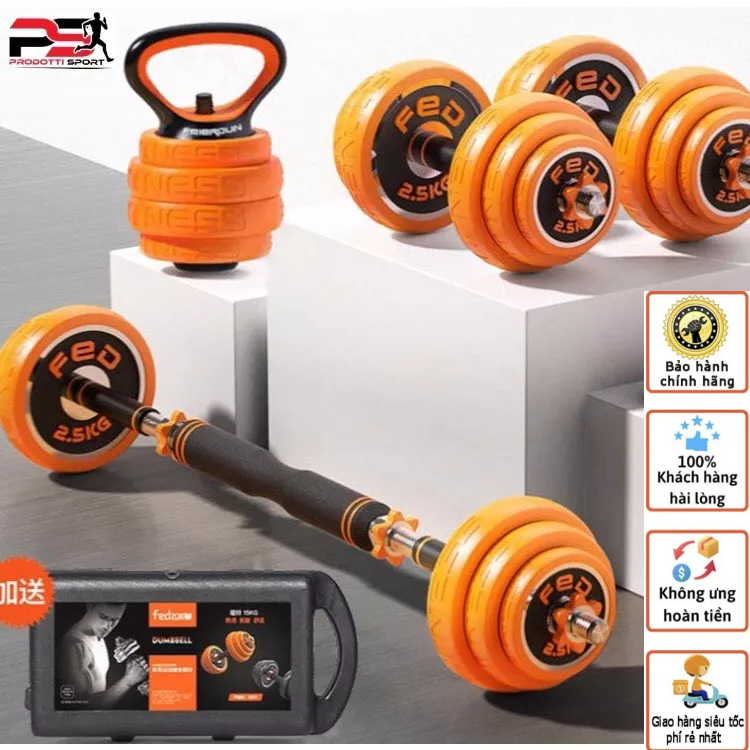 Bộ Tạ tay 30kg FED Gang mạ Niken Điều Chỉnh Đa Năng 4 IN 1 - 8007( Bảo hành 12 tháng)