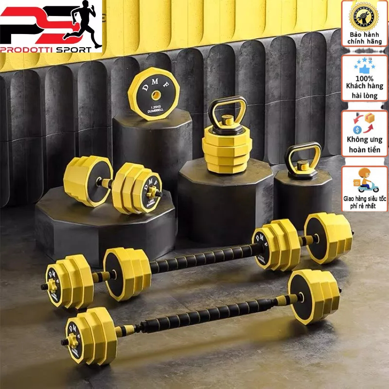 (𝑭𝑹𝑬𝑬𝑺𝑯𝑰𝑷 HCM-HN) bộ Tạ tay Hỗn Hợp Sắt 20-30-40KG 2 in 1 kết hợp tạ đẩy(tạ đòn), tạ nam nữ tập gym thon tay