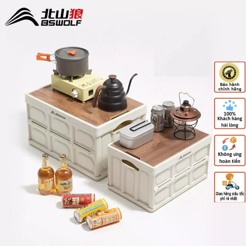 [CHÍNH HÃNG] Thùng đựng đồ dã ngoại mặt vân gỗ,gấp gọn BSW-YZ037- 30L - 55L và 55L mở 4 cánh chắc ch