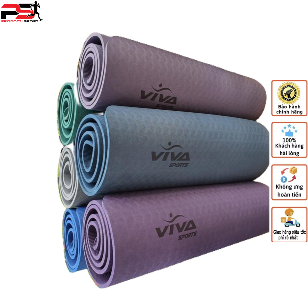Thảm Nệm tập YOGA TPE 8mm 1 lớp ViVaSports tặng dây buộc thảm dày,bền đẹp