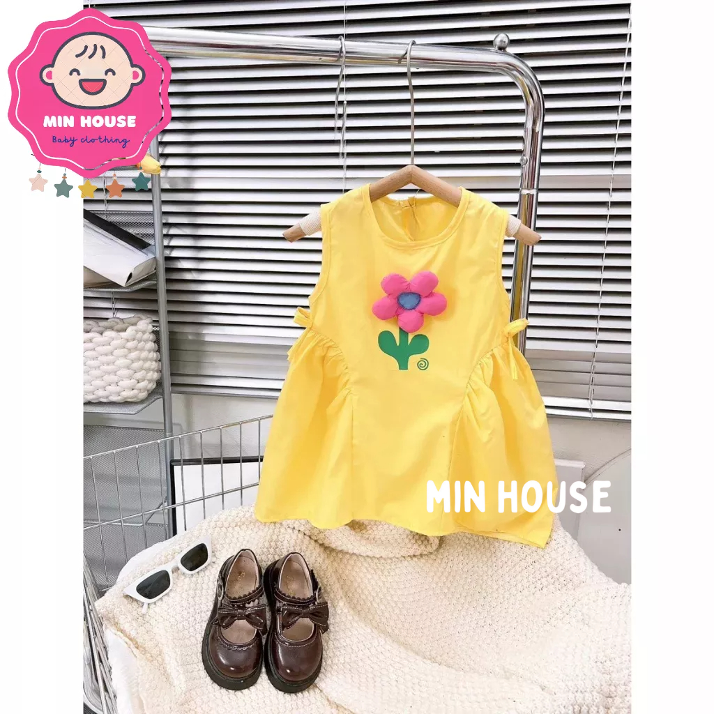 Váy thô dáng chữ A đính hoa nổi siêu xinh cho bé gái diện hè, đi biển, đi chơi