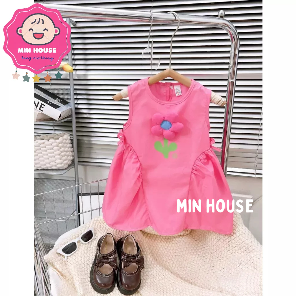 Váy thô dáng chữ A đính hoa nổi siêu xinh cho bé gái diện hè, đi biển, đi chơi