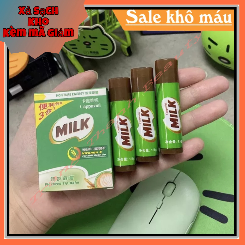 Set 3 Son Dưỡng Có Màu Cappuvini Milk Dưỡng Ẩm Đào Caco Milo Siêu Đẹp