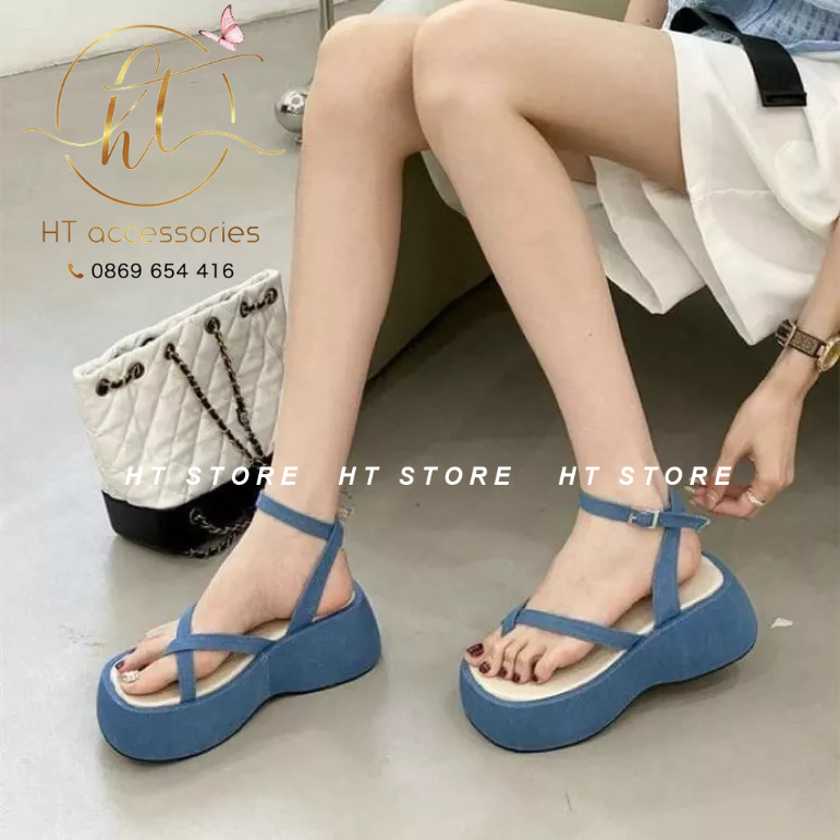 GIÀY SANDAL C&K ĐẾ BÁNH MÌ 7 PHÂN CHẤT LIỆU JEAN BỌC DA SIÊU HOT 𝐡𝐨𝐭 𝟐𝟎𝟐𝟑