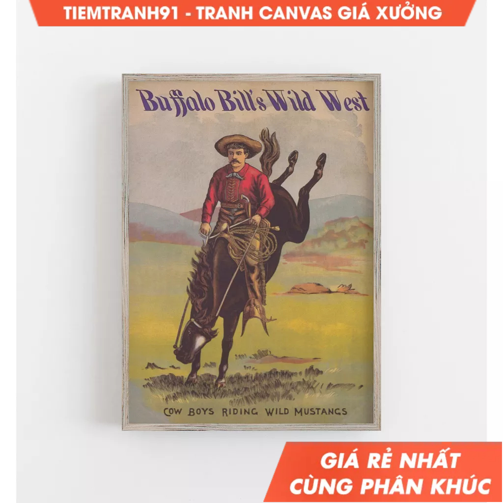 Tranh treo tường, Cowboy Print, Buffalo Bill Print, Rodeo Show Poster, Horse Print, Vintage Poster, tặng kèm đinh treo.
