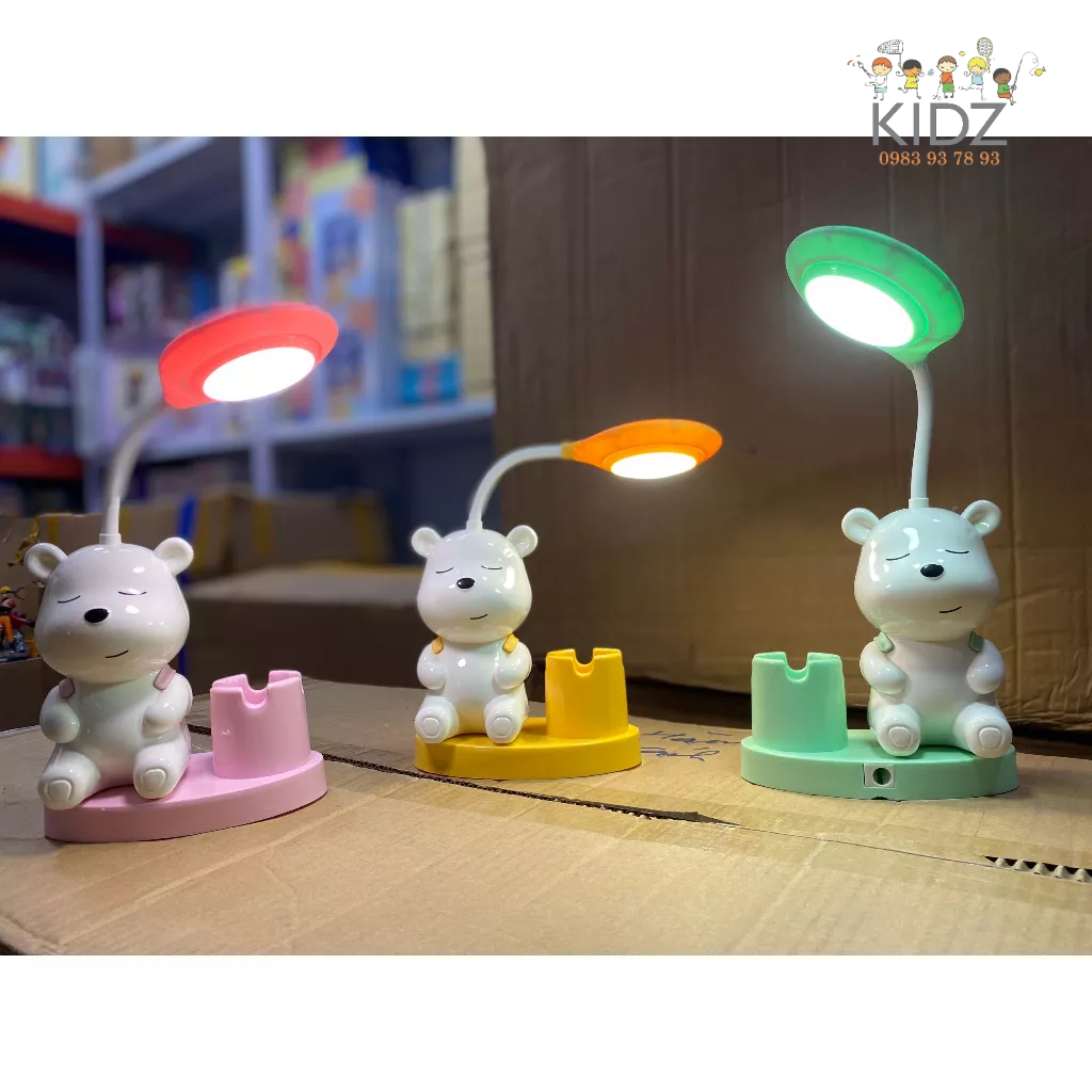 Đèn học để bàn, đèn chiếu sáng hình gấu kèm ống cắm bút dễ thương để bàn học, bàn làm việc