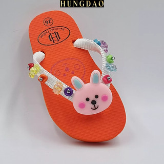 Dép bé gái HD đính sticker thỏ ở giữa đáng yêu mang đi học có đế chống trơn trượt tốt đủ size nhiều màu