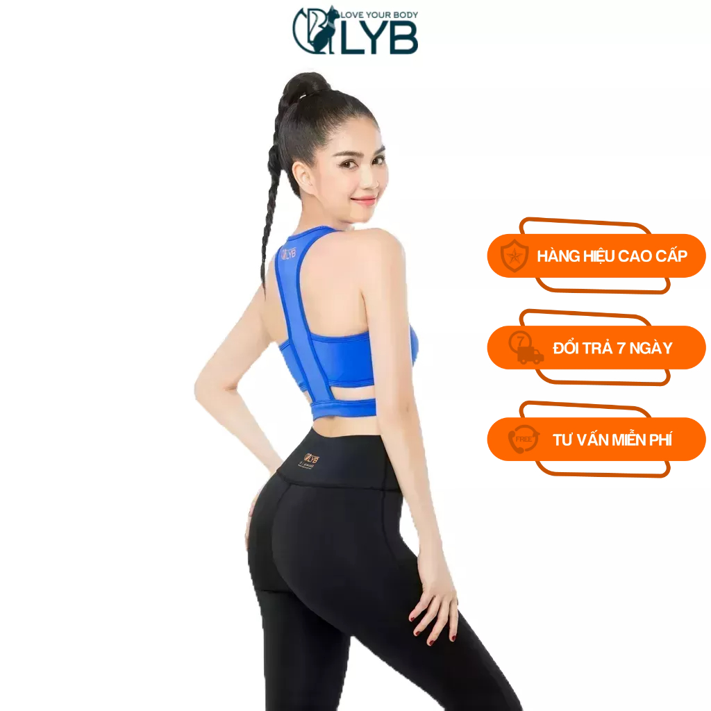Đồ tập gym nữ LYB áo bra form ôm tay ngắn và quần legging dài màu xanh blue FW22-S00002