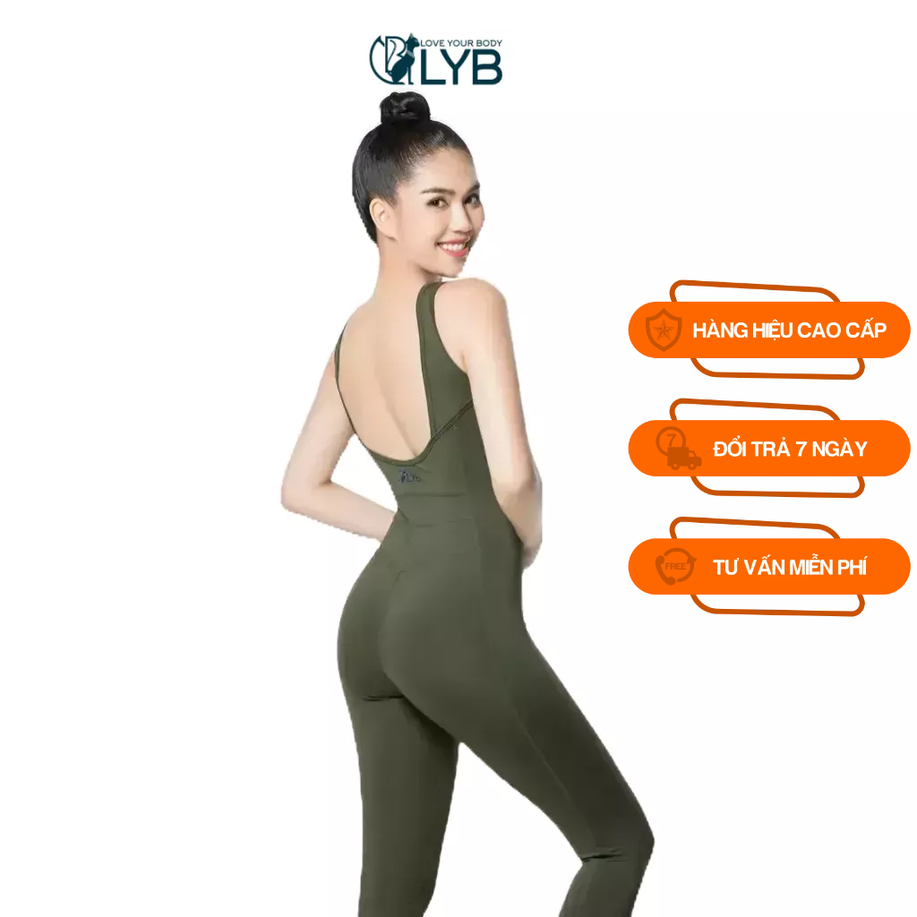 Đồ tập gym yoga nữ LYB đồ tập yoga phối liền màu xanh rêu