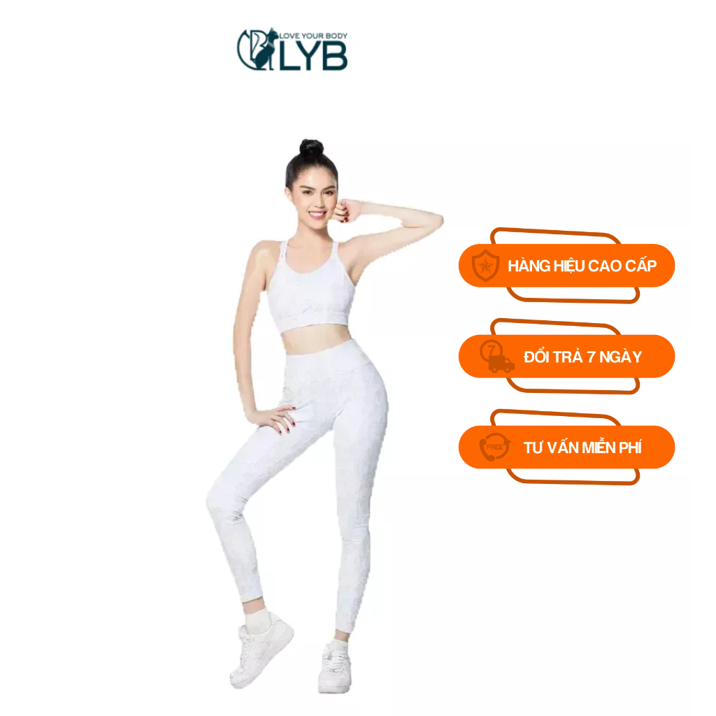 Đồ tập gym nữ LYB với áo không tay và quần legging dài màu trắng FW22-S00046