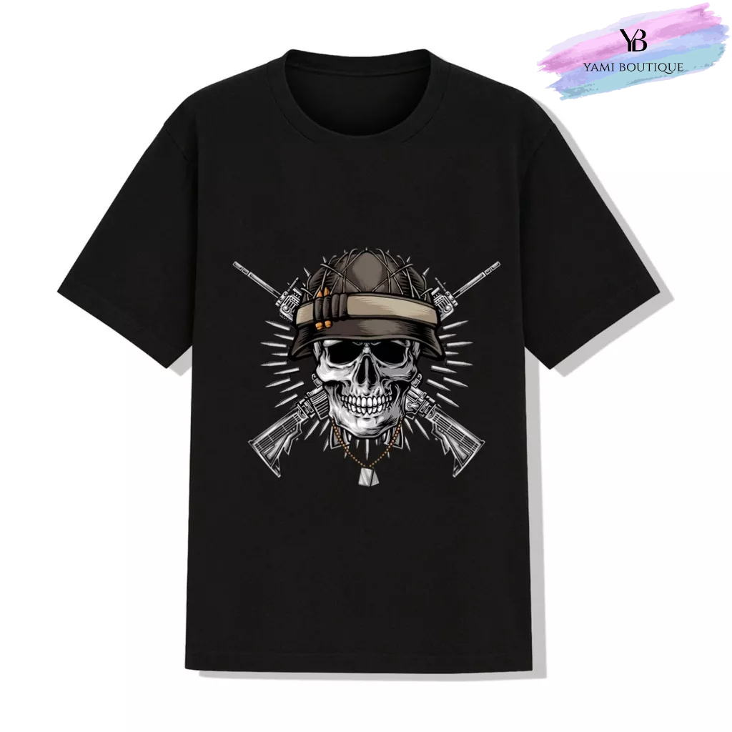 Áo Thun Unisex Đen Vải Cotton, Áo In Hình Đảo Đầu Lâu Cực Chiến Mã AT2 Mẫu 14