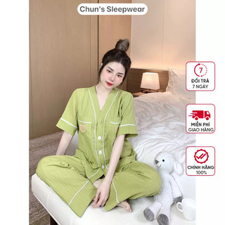 Đồ Bộ Mặc Nhà Pizama Tay Ngắn Quần Dài Đũi Gân Cao cấp - Chun’s Sleepwear