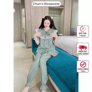 Bộ ngủ tiểu thư lụa xước phối ren