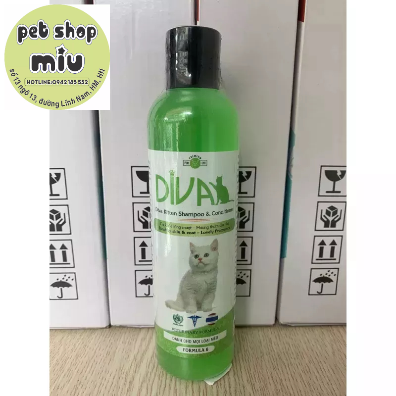 xả hàng sữa tắm Diva xanh lá cho mèo 260ml, 400ml
