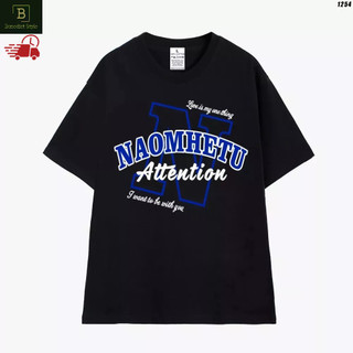 Cao cấp - Áo thun tay lỡ unisex nam nữ oversize in chữ NAOMHETU Attention ấn tượng