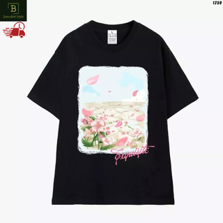 Cao cấp - Áo thun tay lỡ unisex nam nữ oversize in bông hoa với các họa tiết dễ thương