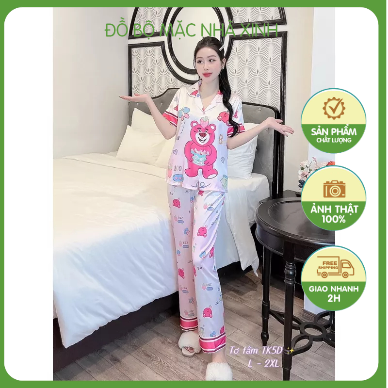 Bộ mặc nhà lụa mịn Quần dài mặc đẹp, đồ ngủ, đồ mặc nhà xinh 2023