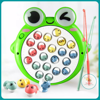 Đồ chơi câu cá con ếch trẻ em 21 con cá, 2 cần câu nam châm, phù hợp cho bé 2 - 6 tuổi, tặng kèm 3 pin AA