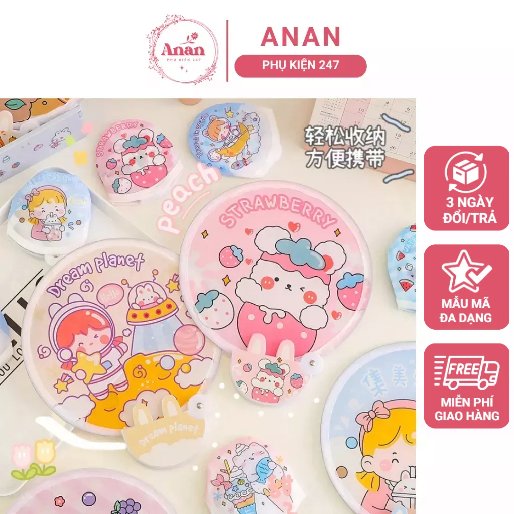 Quạt Cầm Tay Tự Bung Gấp Gọn Tiện Lợi Hoạt Hình Quạt VảI Mini Cầm Tay Quạt Gấp Gọn Bỏ Túi Siêu Tiện Lợi Anan Mart