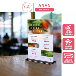 Standee menu chất liệu mica menu để bàn standee để bàn mã qr code để bàn đế lùa 02 mặt cao cấp a4,a5,a6,a7 anan mart