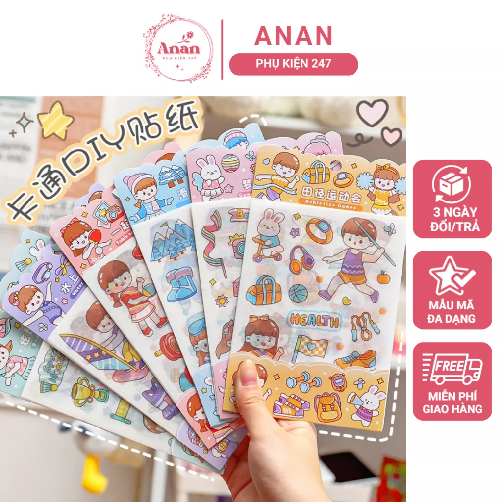 Sticker Dán Cute Hoạt Hình, Set Hình Dán Cute 4 Tờ Sticker Trang Trí Sổ Dễ Thương Đẹp Giá Rẻ Anan Ma