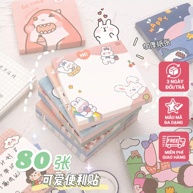 Giấy Note Ghi Chú 80 Tờ Hình Ảnh Cute Nhiều Màu Tập Giấy Nhớ Ghi Chú Hình Vuông Tiện Lợi Anan Mart
