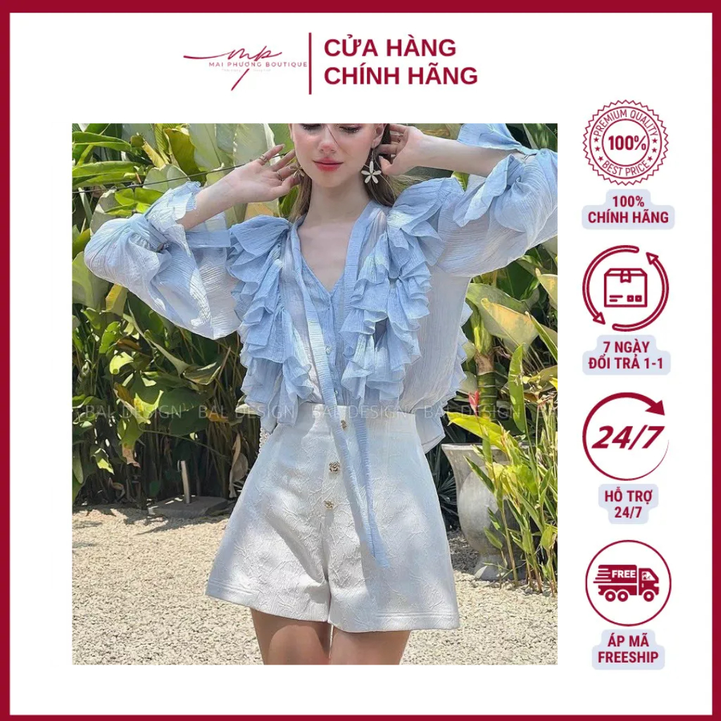 Set quần sooc cạp cao kèm áo sơ mi thời trang năng động