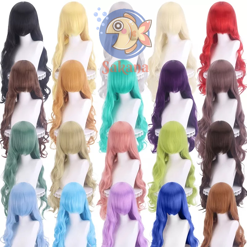 Tóc giả nguyên đầu dài 80cm xoăn các màu lưới hoa chịu nhiệt Wig Sakana Cosplay Shop