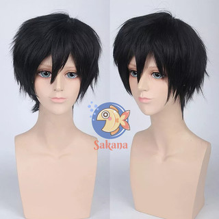 Tóc giả nam cơ bản đen hóa trang dài 30cm lưới hoa Sakana Cosplay Shop
