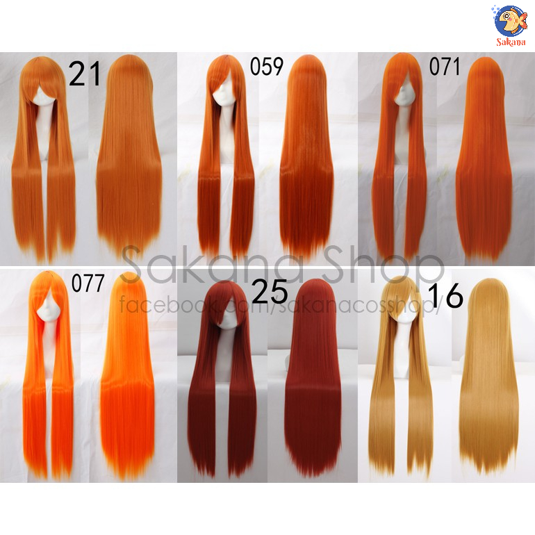 Tóc giả 100cm cơ bản cam-vàng cosplay