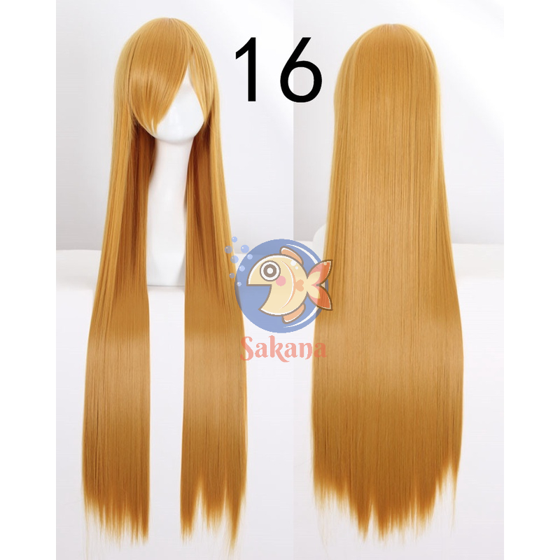 Tóc giả 100cm cơ bản cam-vàng cosplay
