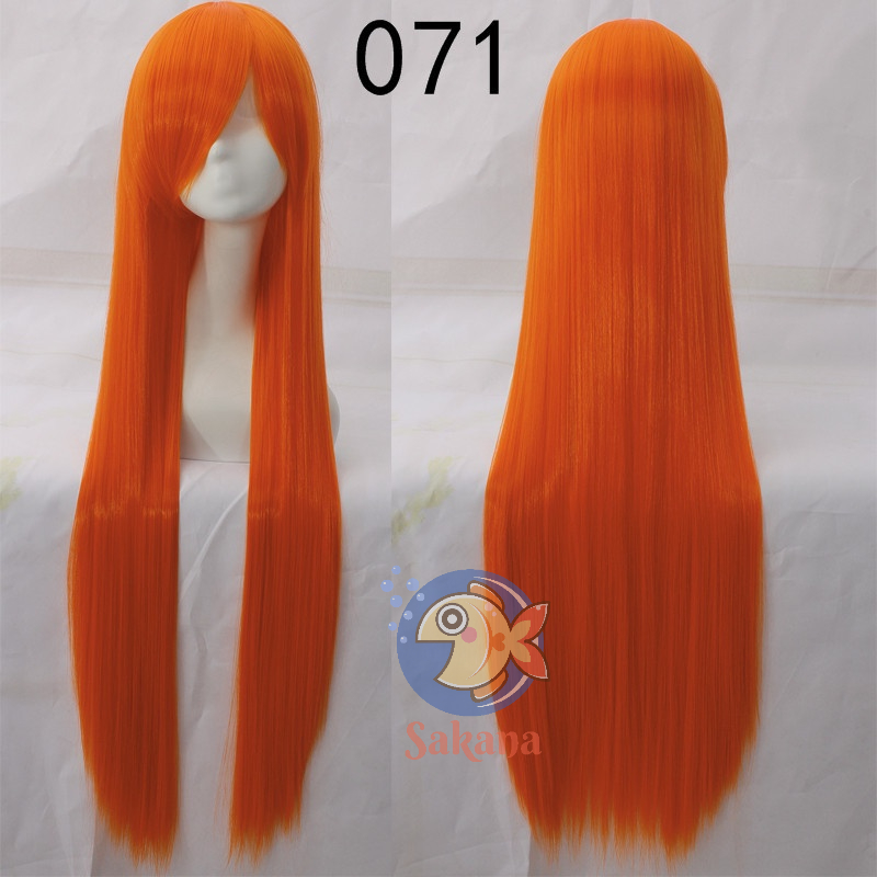 Tóc giả 100cm cơ bản cam-vàng cosplay