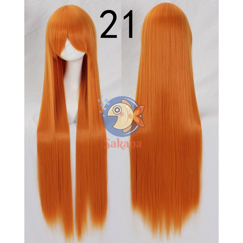 Tóc giả 100cm cơ bản cam-vàng cosplay