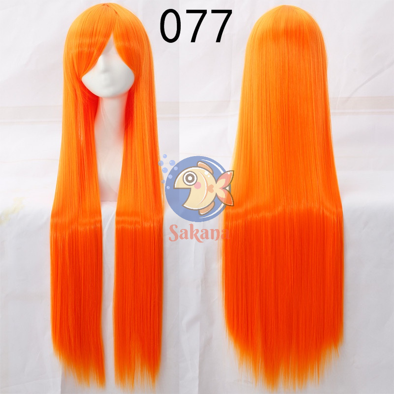 Tóc giả 100cm cơ bản cam-vàng cosplay