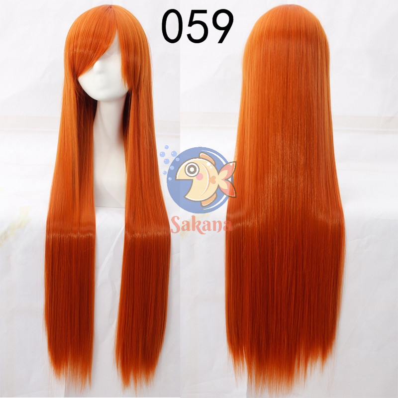 Tóc giả 100cm cơ bản cam-vàng cosplay