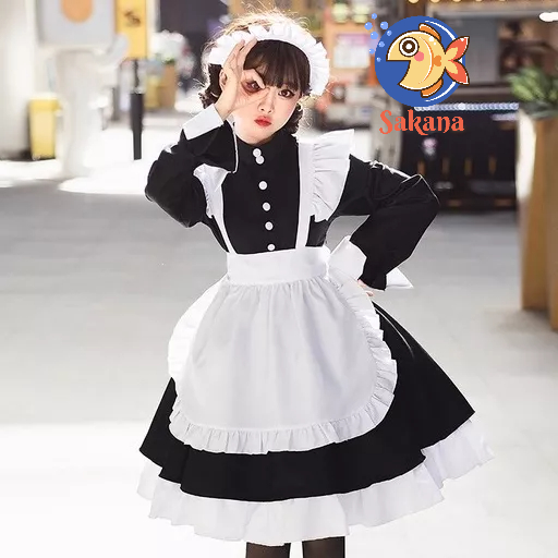 Trang phục váy hầu gái dài đủ phụ kiện tạp dề maid đáng yêu halloween hóa trang Sakana Cosplay Shop M073