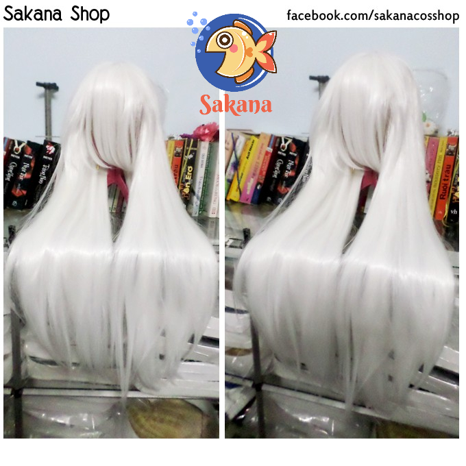 Tóc giả trắng 100cm cosplay cơ bản lưới hoa