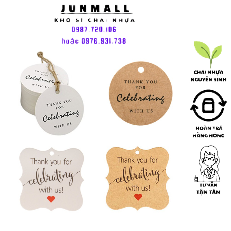 Tag Quần Áo, Tag Quà Tặng mini 3x3cm - 100 cái kèm 20m dây treo