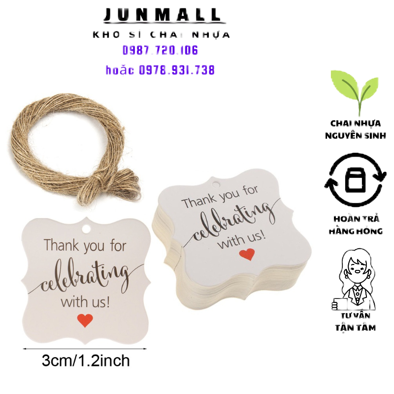 Tag Quần Áo, Tag Quà Tặng mini 3x3cm - 100 cái kèm 20m dây treo