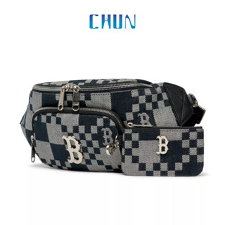 Túi bao tử mlb vải jean họa tiết caro monogram hip sack nam nữ
