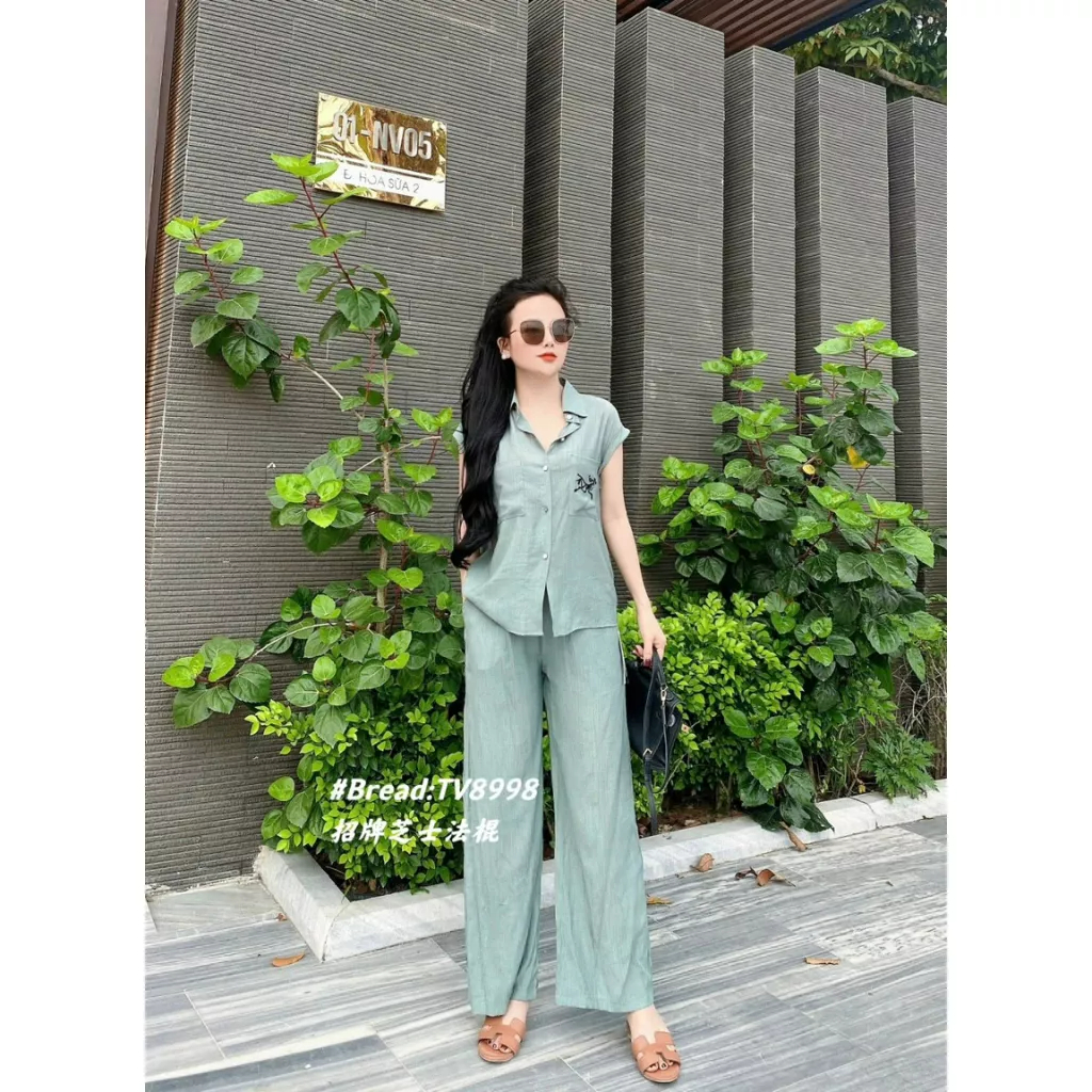 Đồ bộ đũi nữ, set bộ đũi nữ, set đồ bộ, set bộ kiểu dáng áo sơ mi, bộ nữ tay cộc quần dài, hàng thiết kế cao cấp.