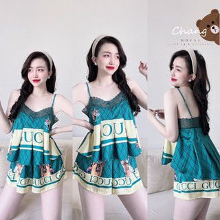 Bộ ngủ pijama dây phối ren lụa xước cao cấp from 40-60kg