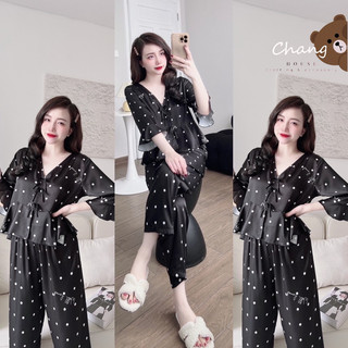 Bộ ngủ pijama tay lở bèo nơ lụa cao cấp from 40-60kg