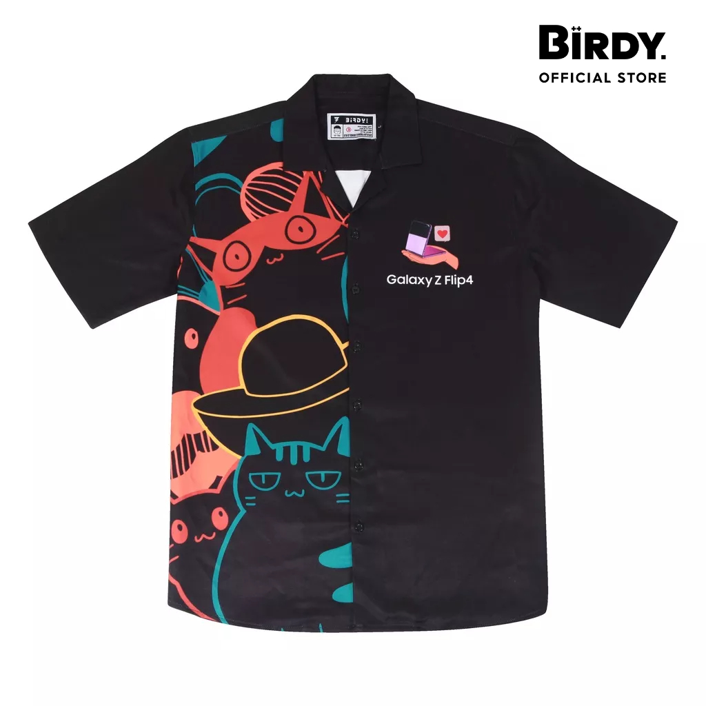 Áo sơmi BIRDY COLLAB SAMSUNG tay ngắn nam nữ form rộng sơ mi cổ vest unisex tay lỡ, chất vải lụa mịn chống nhăn