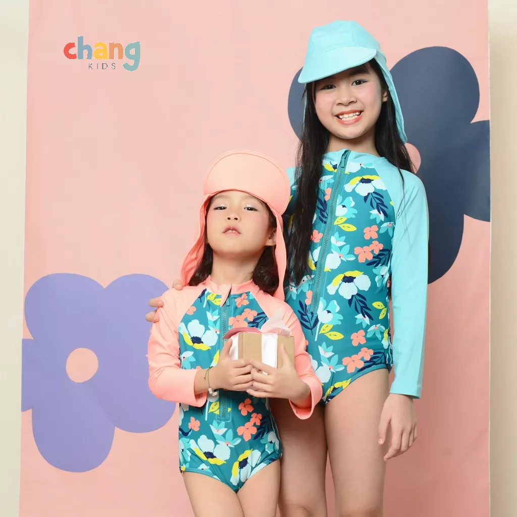 Bộ bơi liền kéo khoá dài tay BIKINI Hoa Tropicool cho bé