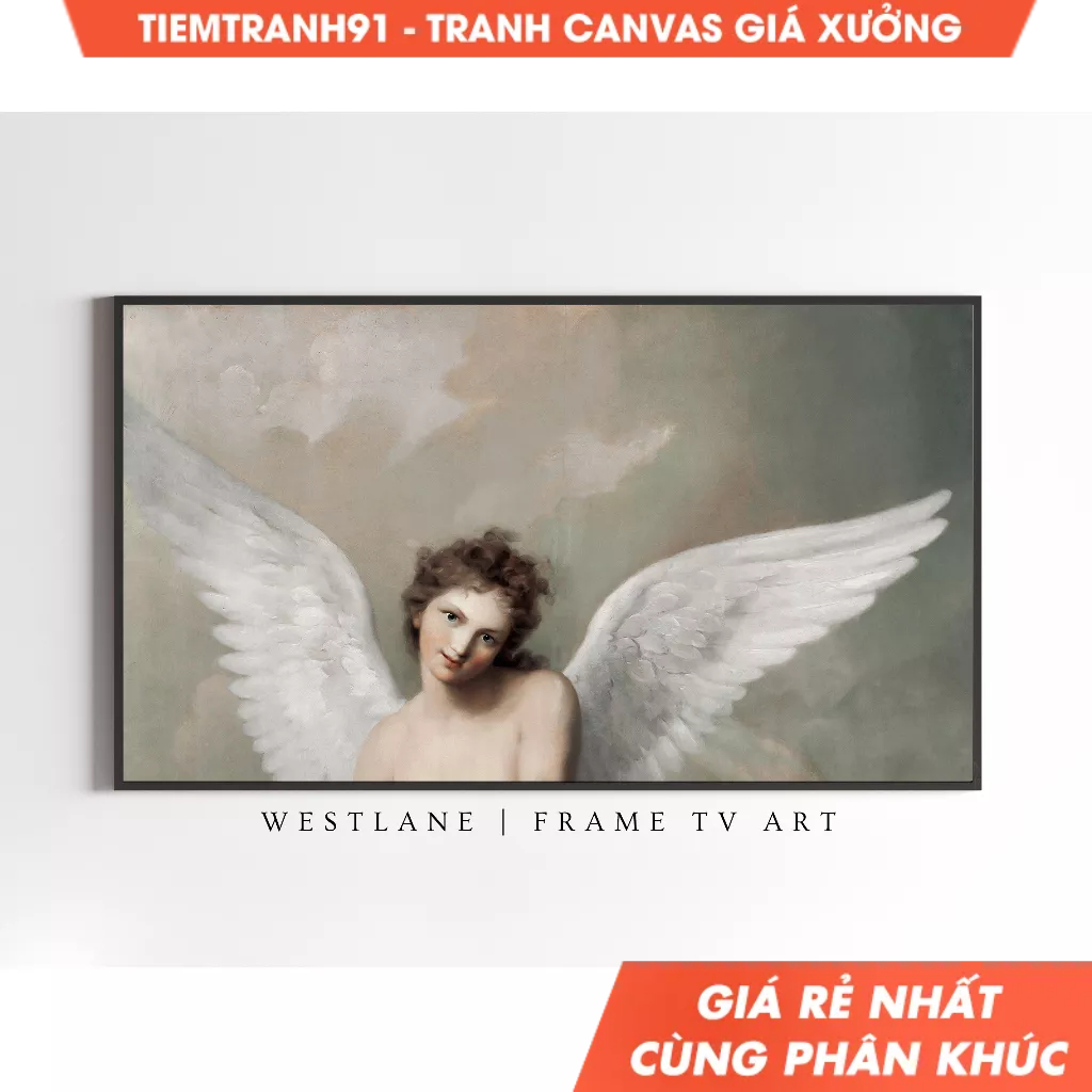 Tranh treo tường, Frame TV Art Vintage Angel Painting Religious Decor Samsung TV Art TV296, tặng kèm đinh treo. (48)